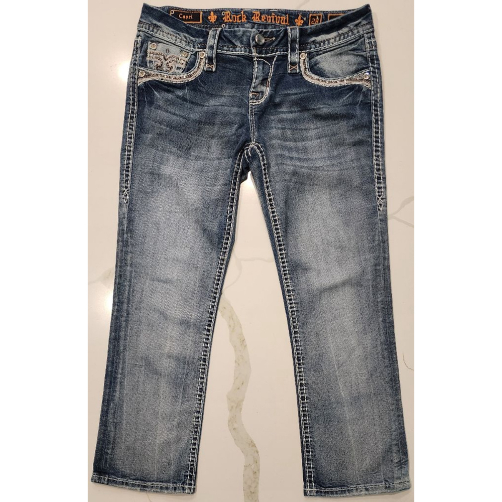 Rock Revival Karla Capri Jeans Size 28 Low Rise Bling Embellished